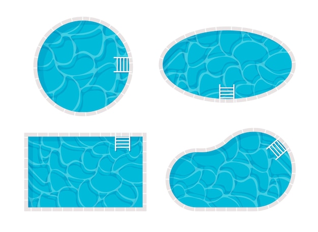 異なるスイミングプールのセット トップビュー 長方形の丸い<unk>円のプール デザイン要素と家具