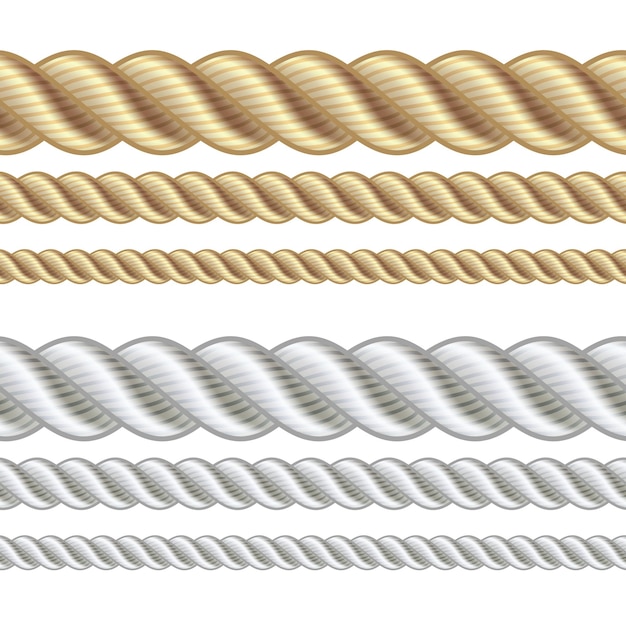 ベクトル 白、ベクトル図に分離されたさまざまな太さのロープのセットです。