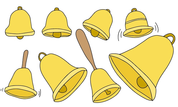 Вектор Набор колокольчиков разного типа. ручной рисунок цветовой векторной иллюстрации
