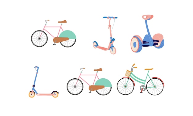 Вектор Набор различных типов велосипедов векторная иллюстрация в плоском стиле