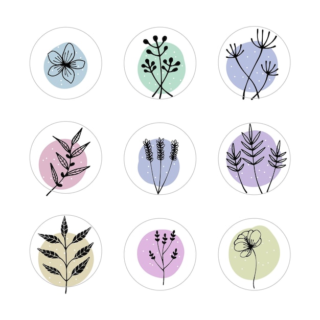Вектор Набор различных видов растений в виде логотипа по кругу