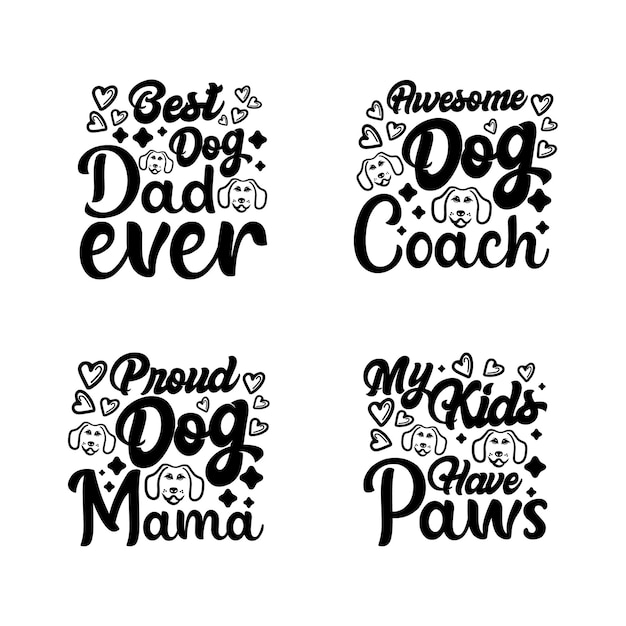 Набор собачьей типографии дизайн футболки с надписью в стиле каллиграфии ручной работы