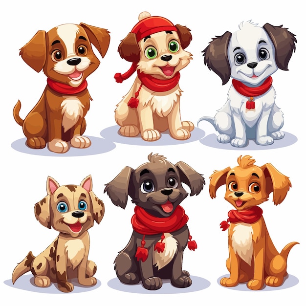 Вектор set_of_dogs_cartoon_character_christmas