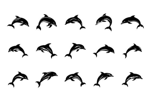 벡터 돌고래 실루 ⁇  블랙 일러스트레이션 세트