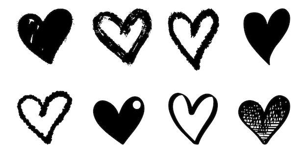 Набор каракулей сердца, изолированные на белом фоне. рисованной иконы любви. векторная иллюстрация.