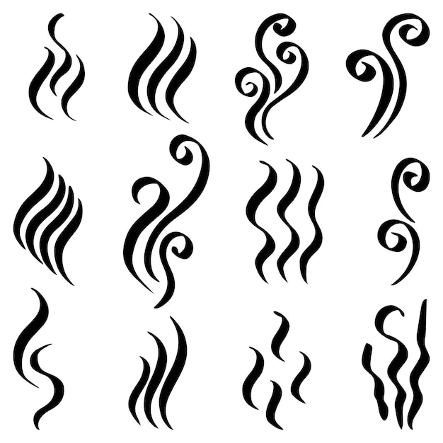 Набор каракулей символа дыма значок запаха аромата, нарисованный вручную векторная иллюстрация