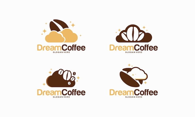 드림 커피 로고 디자인 개념 벡터, 클라우드 및 커피 로고 템플릿 디자인 세트