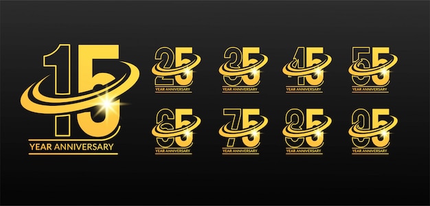 Набор динамичного золотого юбилейного логотипа с кругом swoosh