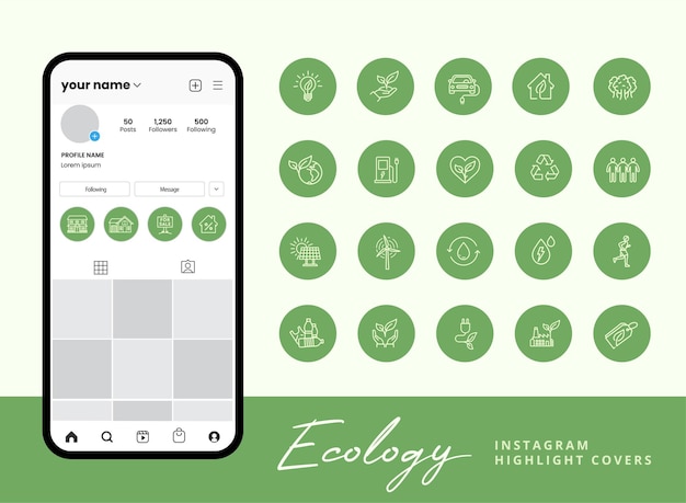 Набор иконок экологии для обложек историй instagram