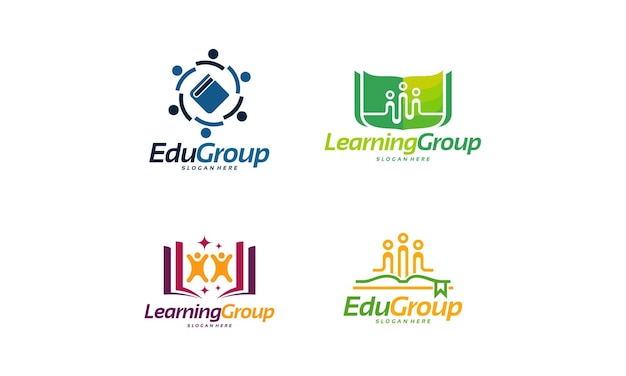 Набор логотипов образовательной группы проектирует вектор концепции, шаблон логотипа учебной группы, векторная иллюстрация