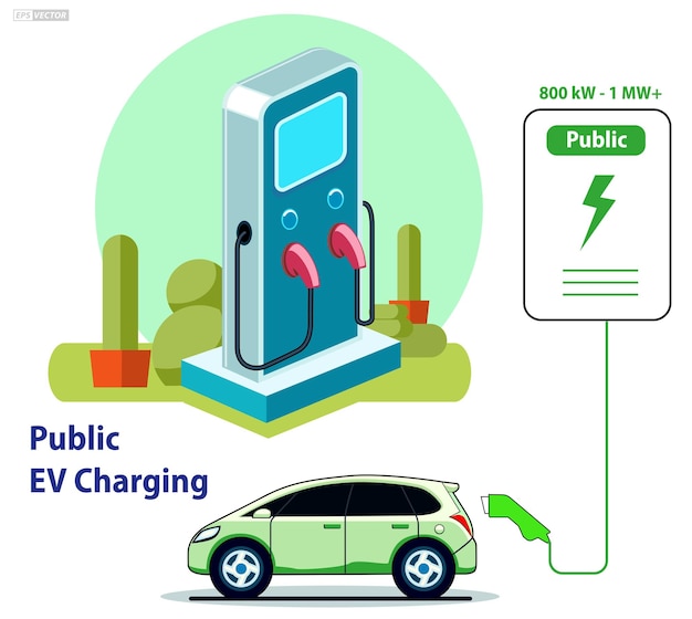 전기 차량 Ev 충전 절차 표지 3d 일러스트