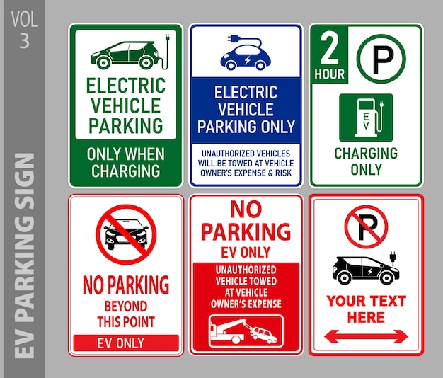 ベクトル 電気自動車の駐車場と禁止標識のセット 3d イラスト