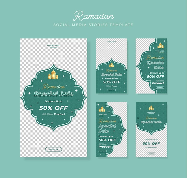 Вектор Набор шаблонов историй в социальных сетях elegant ramadan kareem vector