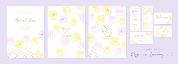 Набор элегантных свадебных открыток с венками из роз