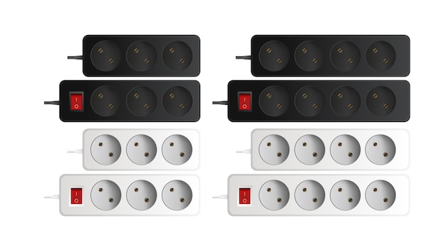Комплект удлинителей с двумя розетками. портативная розетка. реалистичный стиль вектор.
