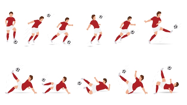 Вектор Набор безликих футболистов-мужчин, пинающих мяч в разных позах