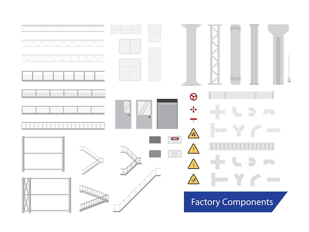 Набор заводских компонентов интерьера или элементов векторные иллюстрации