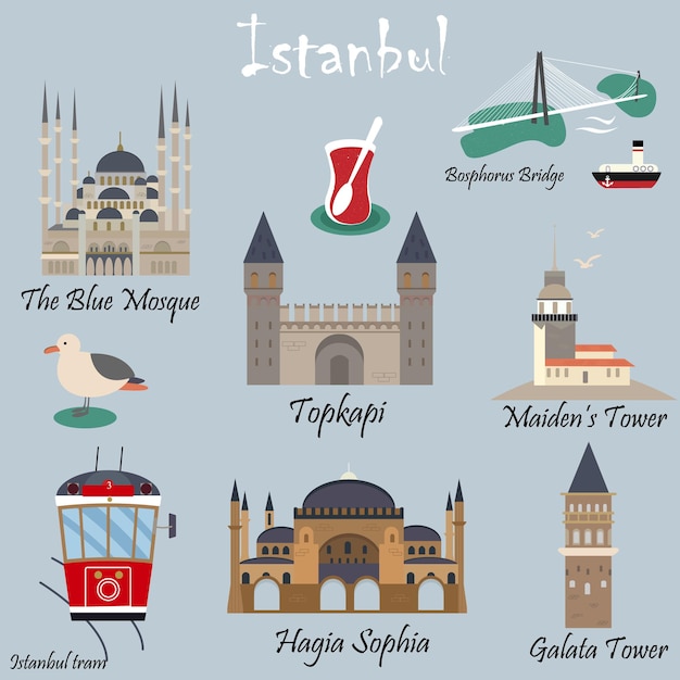 ベクトル イスタンブールの有名な目的地とランドマークのセット
