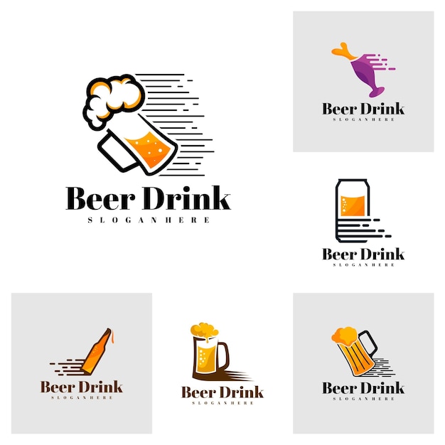 Набор векторов дизайна логотипа fast beer креативный дизайн логотипа пивного напитка template illustration