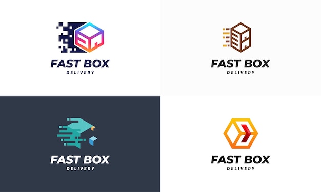 Набор векторных концепций дизайна логотипа fast box delivery, вектор концепции pixel box logo