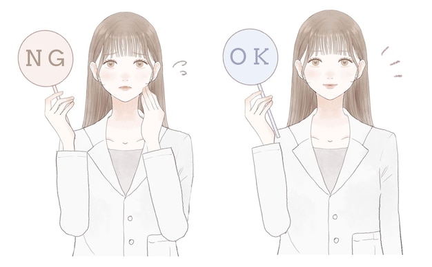 Ok / ngタグ付きの女性医師のセット。