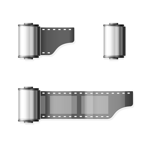 Набор рулонов пленки, изолированные на белом фоне, иллюстрации.