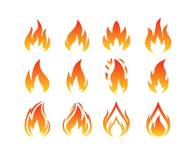 火のロゴのベクトルのアイコンシンボルイラストデザインテンプレートのセット
