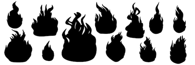 Вектор Набор силуэтов огня ручной рисунок силуэта пламени векторная иллюстрация