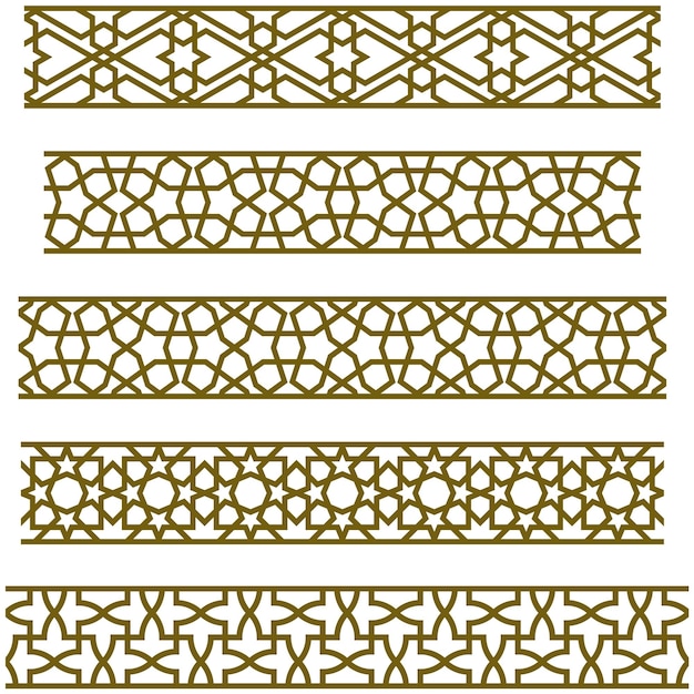 Набор из пяти границ. традиционный исламский стиль. коричневые цветовые линии.