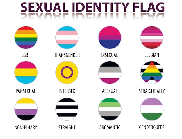 ベクトル サークル内の lgbt シンボルのフラグのセット性的アイデンティティ プライド ゲイ トランスジェンダー バイセクシュアル レズビアンなど ソーシャル ネットワークの丸いアイコン ブロガーのベクトル図に最適