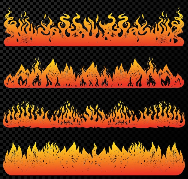Вектор Набор пламени и огня в винтажном стиле. ручной рисунок выгравированного монохромного костра или эскиза ожога. векторная иллюстрация для плакатов, баннеров и логотипа.