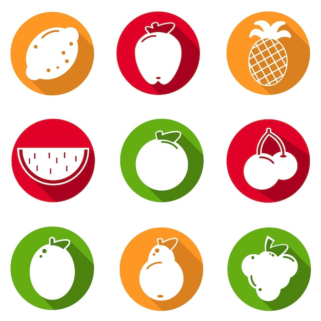 Набор иконок плоского дизайна для фруктов на белом фоне вектора