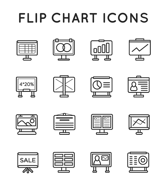 모든 목적 비즈니스 웹 모바일 또는 인쇄에 대 한 플립 차트 사무실 아이콘 벡터 아이콘 세트