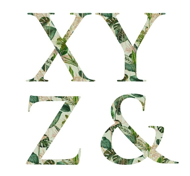 Вектор Набор цветочных букв xyz с тропическим принтом