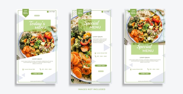 ベクトル instagram ストーリーまたはソーシャル メディア テンプレートのフード メニュー チラシ デザインのセット