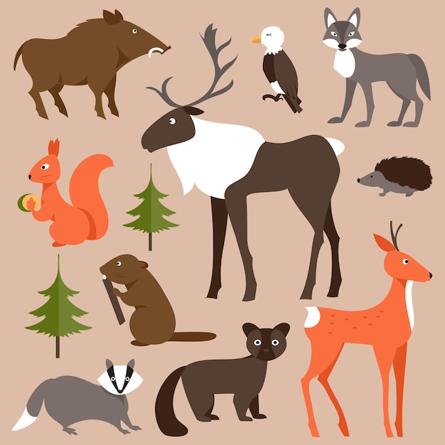 森の動物のセット ベクトル図