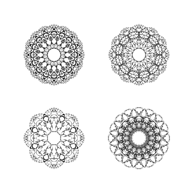 Вектор Набор из четырех этнических круглых украшений мандалы на белом фоне векторная иллюстрация геометрический цветок