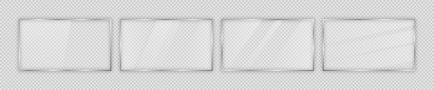 Набор из четырех стеклянных пластин в прямоугольной рамке, изолированных на прозрачном фоне. векторная иллюстрация