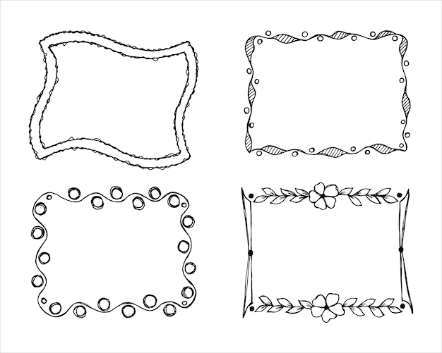 Вектор Набор рамок в стиле рисованной каракули