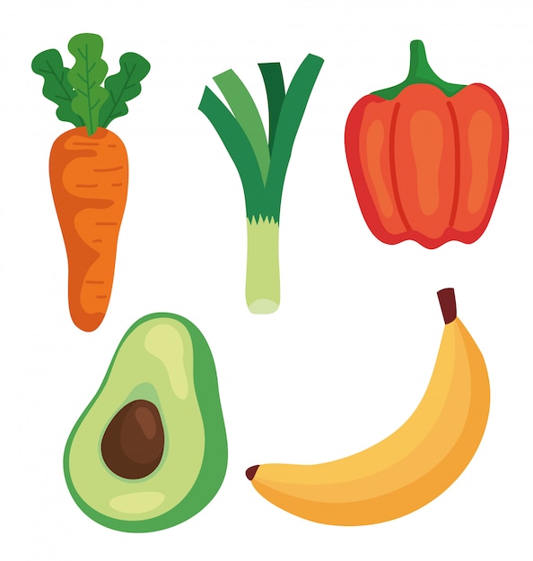 신선한 야채와 과일, 개념 건강 식품 세트