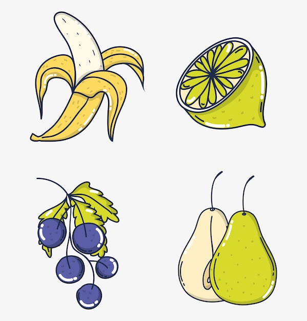 Вектор Коллекция мультяшных фруктов
