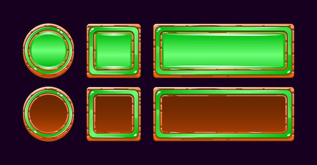 ベクトル guiアセット要素の面白い木製ゼリーゲームuiボタンアイコンのセット