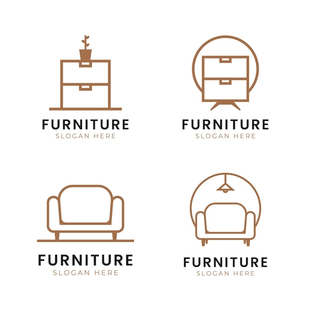 食器棚とソファのベクトルと家具のロゴデザインのセット