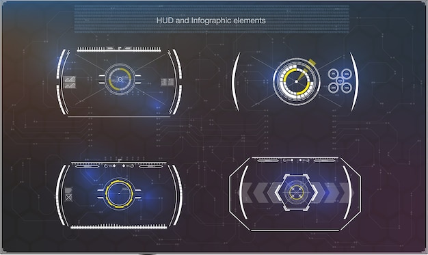 헤드 업 디스플레이로 미래의 파란색 Infographics의 집합입니다.