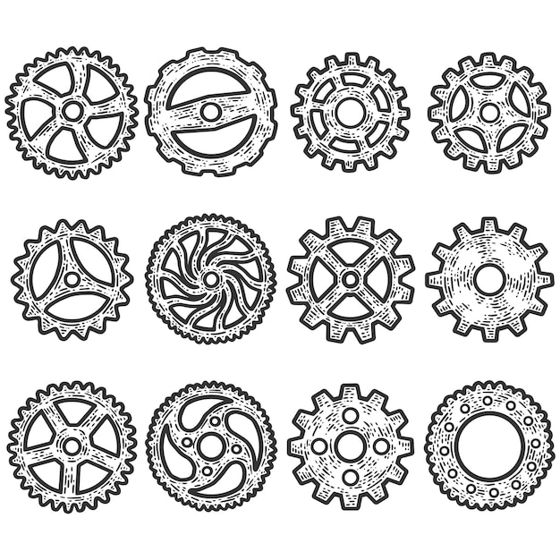 기어 메커니즘 스케치 스크래치 보드 모조 흑백 세트