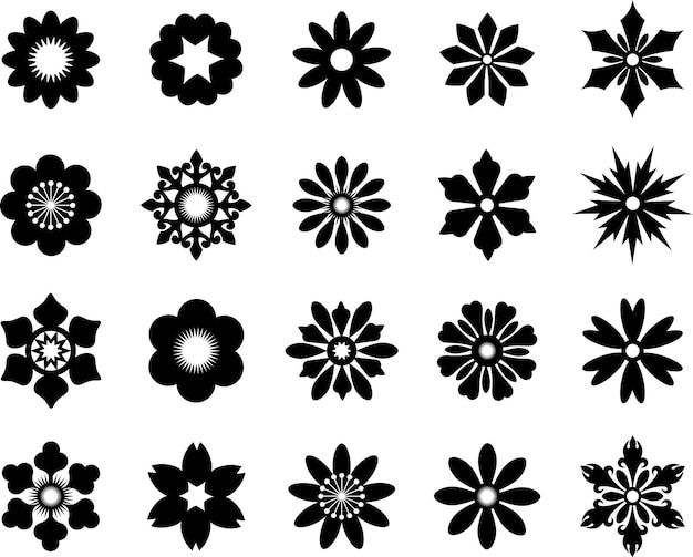 Вектор Набор геометрических цветов коллекция стилизованных цветочных форм