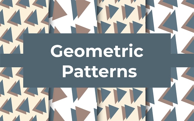 Набор геометрических узоров с треугольниками синего и коричневого минималистического вектора