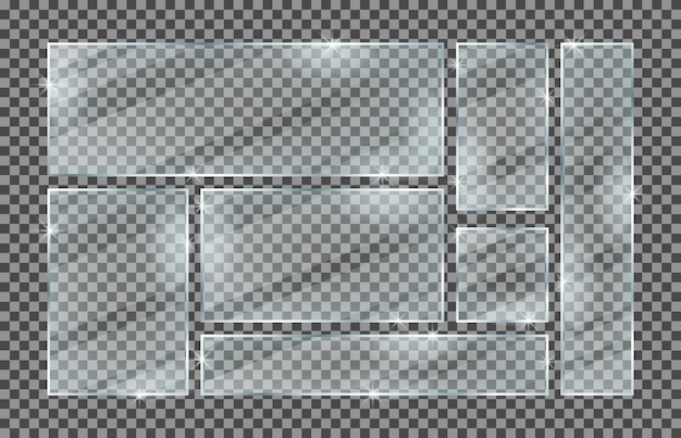 ベクトル 透明な背景に分離されたガラス プレートのセット