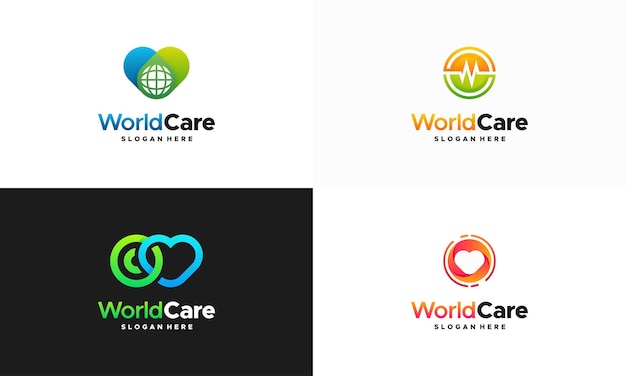 Набор векторных логотипов global care, шаблон логотипа world charity