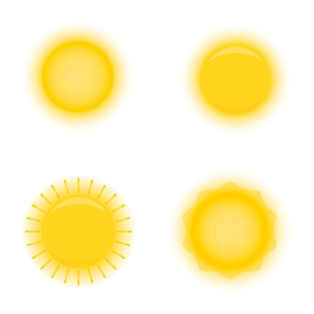 Набор глянцевых векторов значков солнца, выделенных на белом